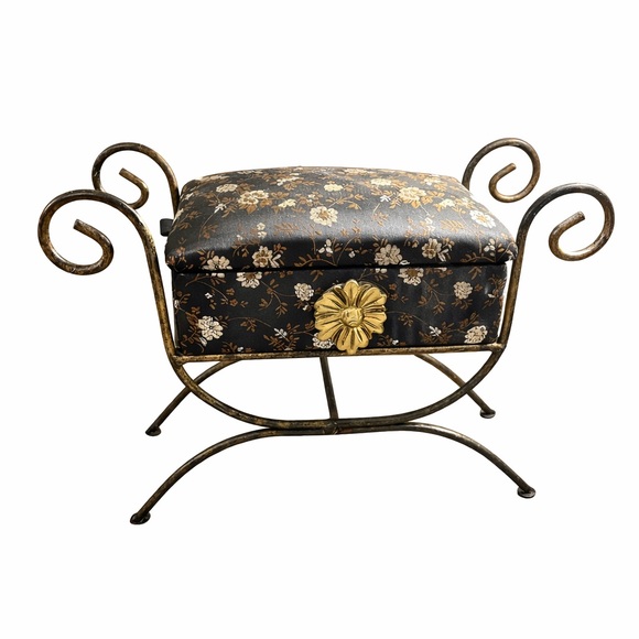 Vintage Asian Floral Jewelry Box with Gold Metal Stand Accents - Picture 1 of 7